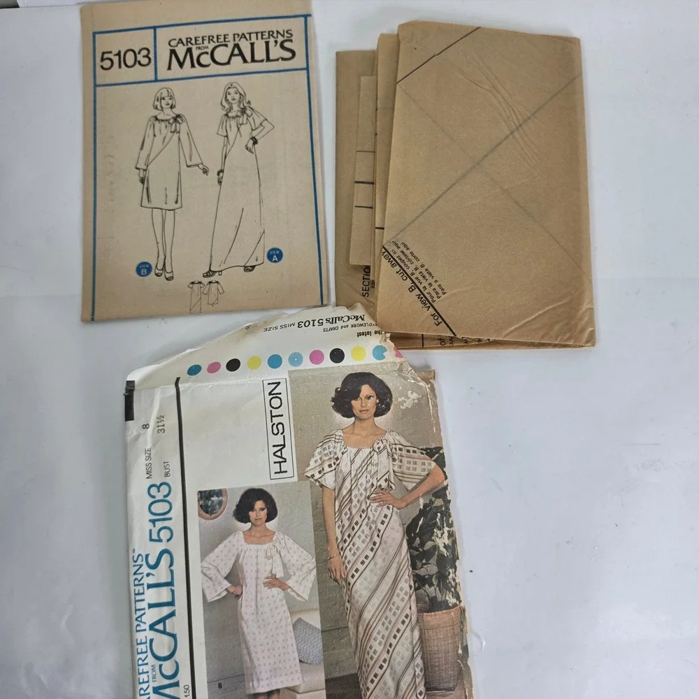 Vtg 1976 McCalls 5103 Halston Dress Pattern Size 8 Bust 31.5 Uncut FF Boho Maxi